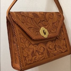 Leather Floral Etched Purse